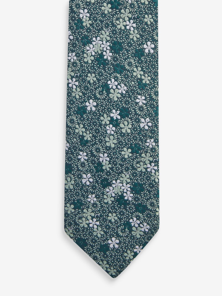 Green Ditsy Floral Slim Pattern Tie - Image 2 of 3