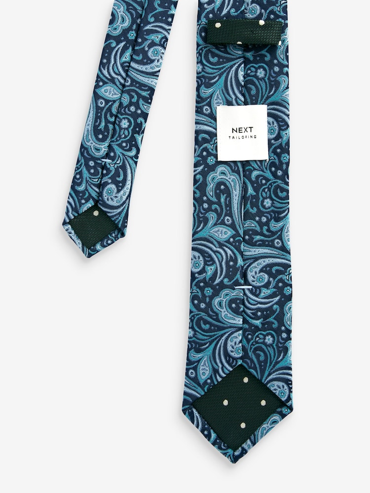 Navy Blue Paisley Slim Design Tie And Tie Clip - Image 3 of 3
