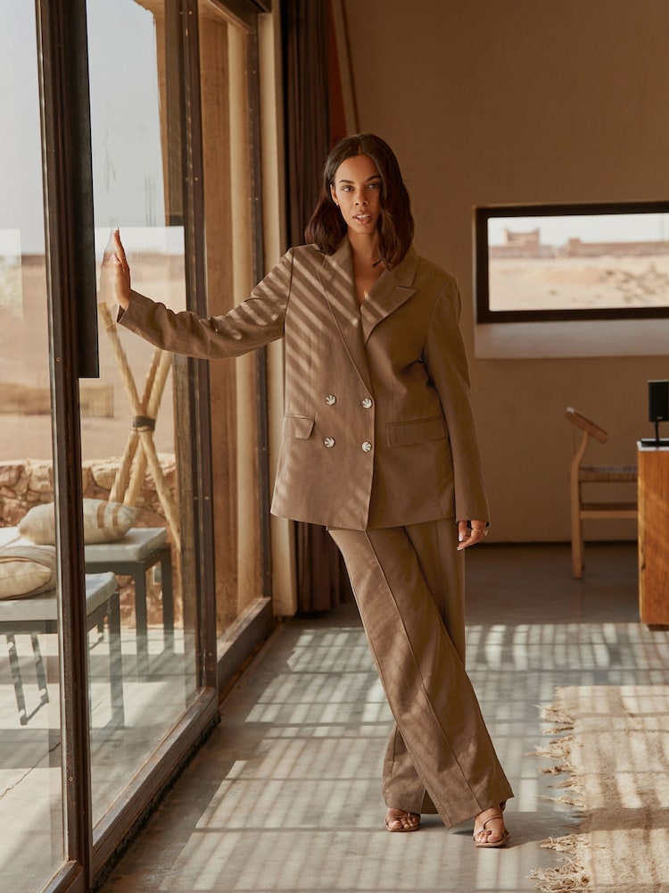 Brown Rochelle Premium Linen Wide Trousers - Image 1 of 6