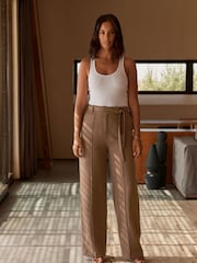 Brown Rochelle Premium Linen Wide Trousers - Image 3 of 6