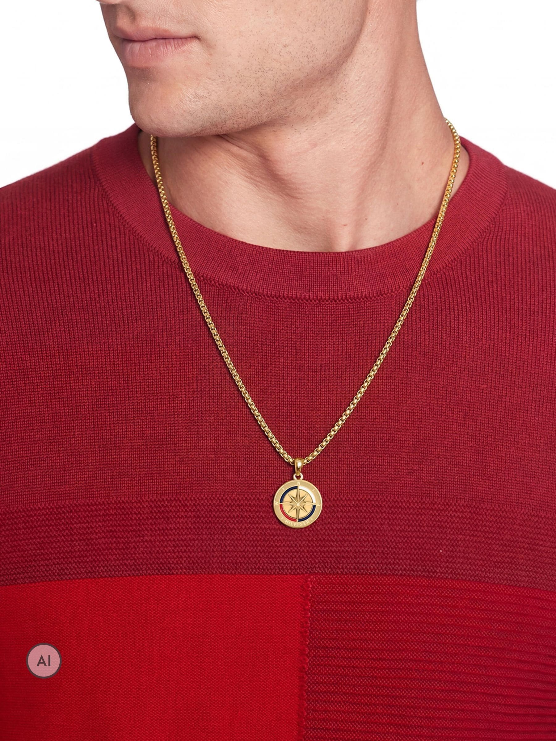 Tommy Hilfiger Men's Gold-Tone Compass Pendant Necklace | COMPASS Collection, Gold Toned, SKU: 2790721 - Image 2