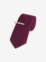 Burgundy Red Twill Ties With Tie Clip 2 Pack - Image 2 of 7