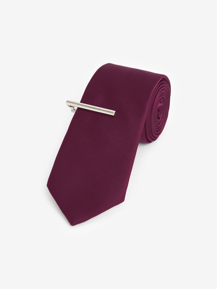 Burgundy Red Twill Ties With Tie Clip 2 Pack - Image 2 of 7