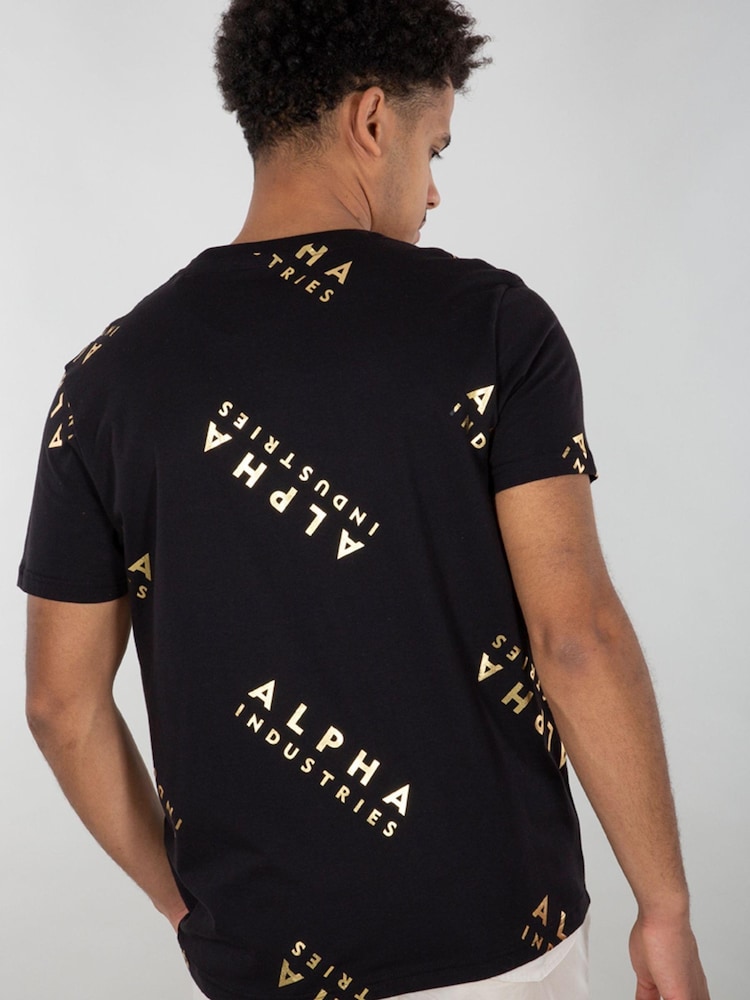Alpha Industries Foil Print 100% Cotton Black T-Shirt - Image 2 of 7 Alpha Industries Foil Print 100% Cotton Black T-Shirt - Image 2 of 7