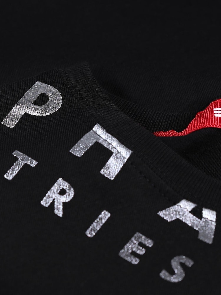 Alpha Industries Foil Print 100% Cotton Black T-Shirt - Image 7 of 7 Alpha Industries Foil Print 100% Cotton Black T-Shirt - Image 7 of 7