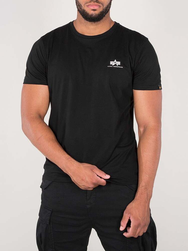 Alpha Industries Small Logo Basic 100% Cotton Black T-Shirt - Image 1 of 5 Alpha Industries Small Logo Basic 100% Cotton Black T-Shirt - Image 1 of 5
