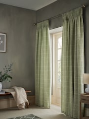 Sage Green Windowpane Check Pencil Pleat Curtains - Image 1 of 6