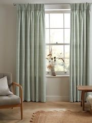 Sage Green Windowpane Check Pencil Pleat Curtains - Image 3 of 6