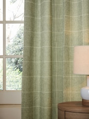Sage Green Windowpane Check Pencil Pleat Curtains - Image 4 of 6
