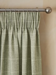 Sage Green Windowpane Check Pencil Pleat Curtains - Image 5 of 6