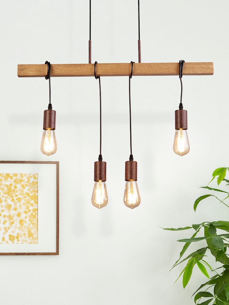 Searchlight Brown Penny 4 Light Rustic Diner Bar Ceiling Light - Image 1 of 4