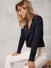 Mint Velvet Blue Silk Front Shirt - Image 8 of 9