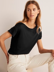 Boden Black Supersoft Boat Neck T-Shirt - Image 3 of 5