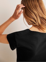 Boden Black Supersoft Boat Neck T-Shirt - Image 4 of 5