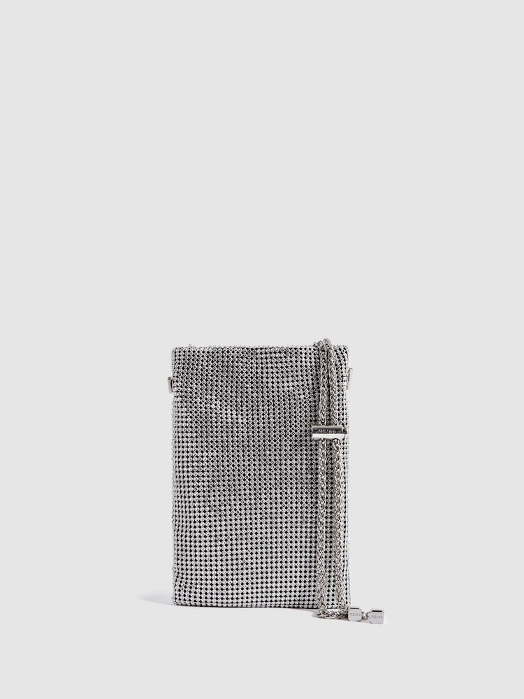 Reiss Silver Zuri Crystal-Mesh Shoulder Pouch - Image 1 of 6