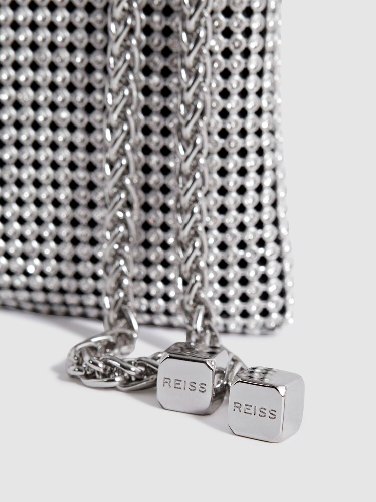 Reiss Silver Zuri Crystal-Mesh Shoulder Pouch - Image 6 of 6