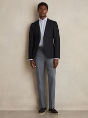Reiss Airforce Blue Oe Gosnold Linen Slim-Fit Suit Trousers - Image 1 of 6