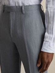 Reiss Airforce Blue Oe Gosnold Linen Slim-Fit Suit Trousers - Image 4 of 6