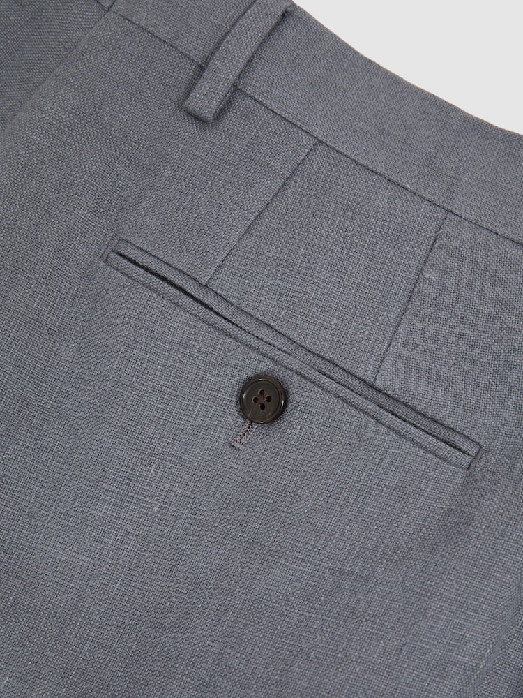 Reiss Airforce Blue Oe Gosnold Linen Slim-Fit Suit Trousers - Image 6 of 6