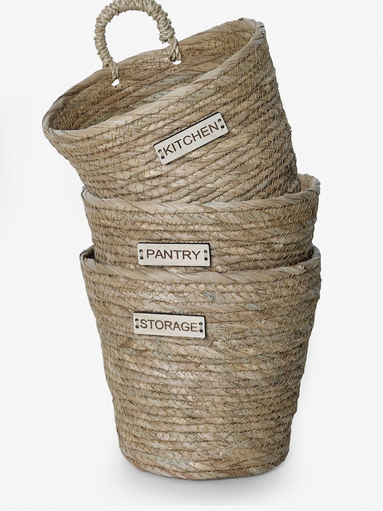 Set of 3 Natural Wall Hanging Rope Kitchen Storage Baskets - Image 2 of 3