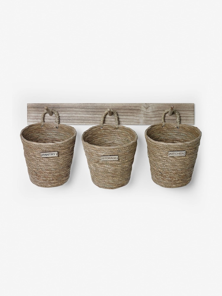 Set of 3 Natural Wall Hanging Rope Kitchen Storage Baskets - Image 3 of 3