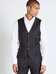 MOSS Performance Tailored Fit Grey Check Suit: Waistcoat - Image 1 of 4