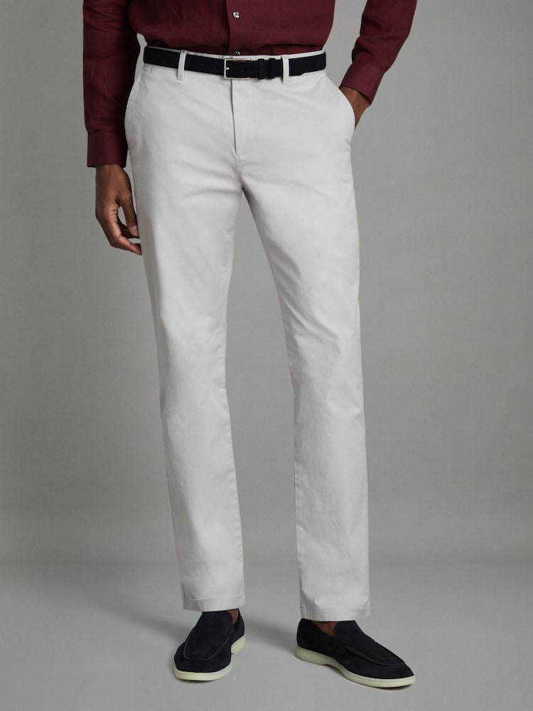Reiss Ice Grey Pitch Slim Fit Washed Cotton Blend Chinos - Image 1 of 6