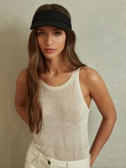 Reiss Black Vanessa Tie Back Visor with Linen - Image 2 of 4