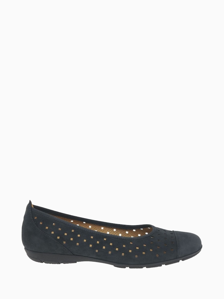 Gabor Ruffle Nightblue Nubuck Ballerina Pumps - Image 1 of 5