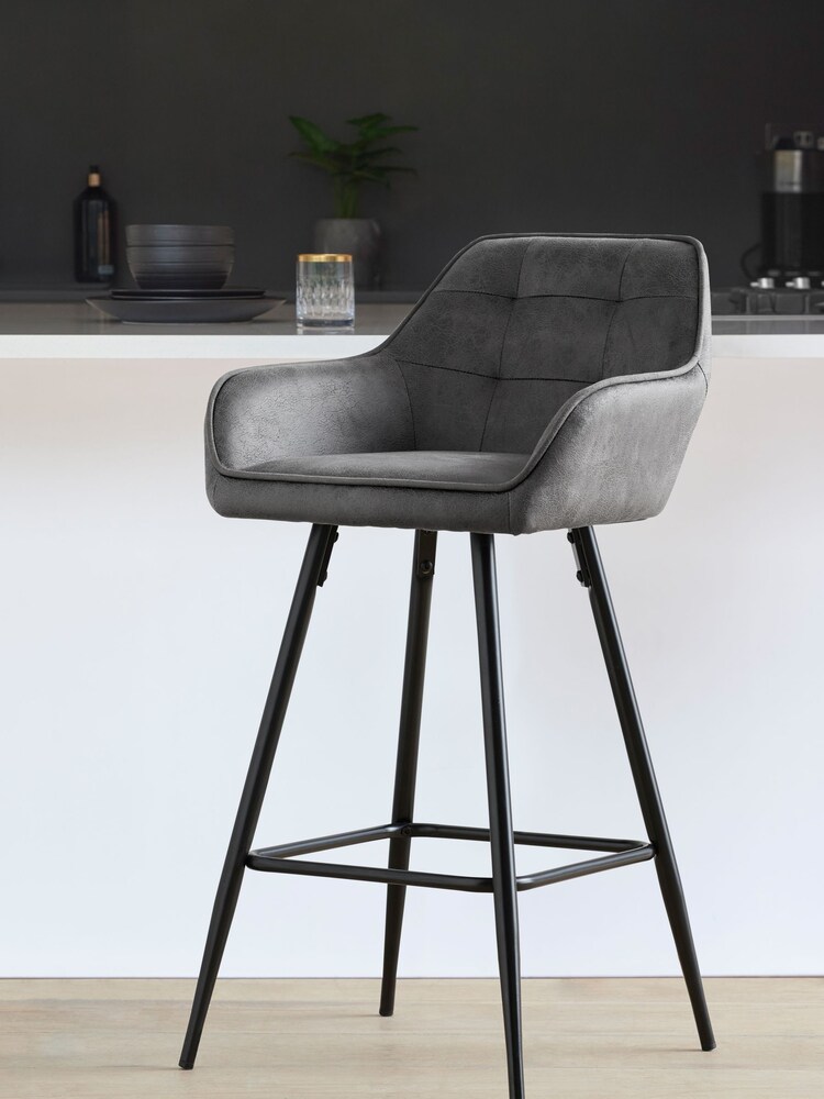 Monza Faux Leather Dark Grey Cole Kitchen Bar Stool - Image 2 of 6
