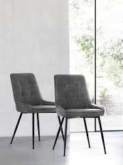 Set of 2 Monza Faux Leather Dark Grey Cole Non Arm Dining Chairs - Image 1 of 6