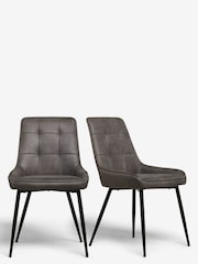 Set of 2 Monza Faux Leather Dark Grey Cole Non Arm Dining Chairs - Image 2 of 6