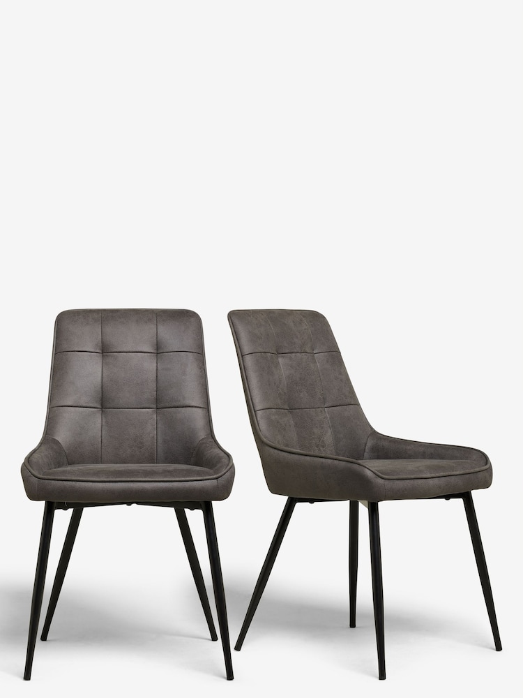 Set of 2 Monza Faux Leather Dark Grey Cole Non Arm Dining Chairs - Image 2 of 6