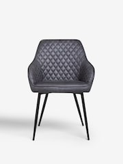 Set of 2 Monza Faux Leather Dark Grey Hamilton Black Leg Quilted Dining Chairs - Image 2 of 7
