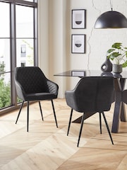 Set of 2 Monza Faux Leather Dark Grey Hamilton Black Leg Quilted Dining Chairs - Image 3 of 7