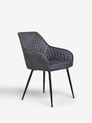 Set of 2 Monza Faux Leather Dark Grey Hamilton Black Leg Quilted Dining Chairs - Image 4 of 7