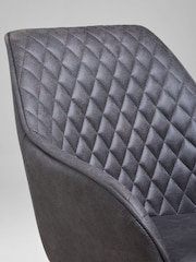 Set of 2 Monza Faux Leather Dark Grey Hamilton Black Leg Quilted Dining Chairs - Image 5 of 7