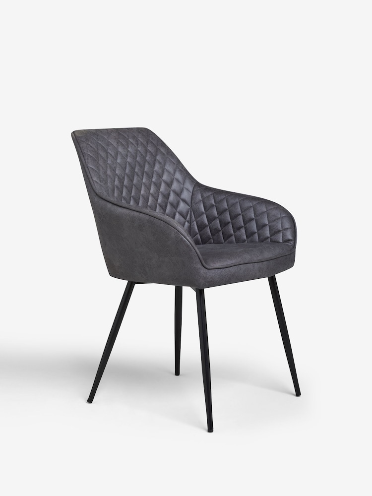 Set of 2 Monza Faux Leather Dark Grey Hamilton Black Leg Quilted Dining Chairs - Image 7 of 7