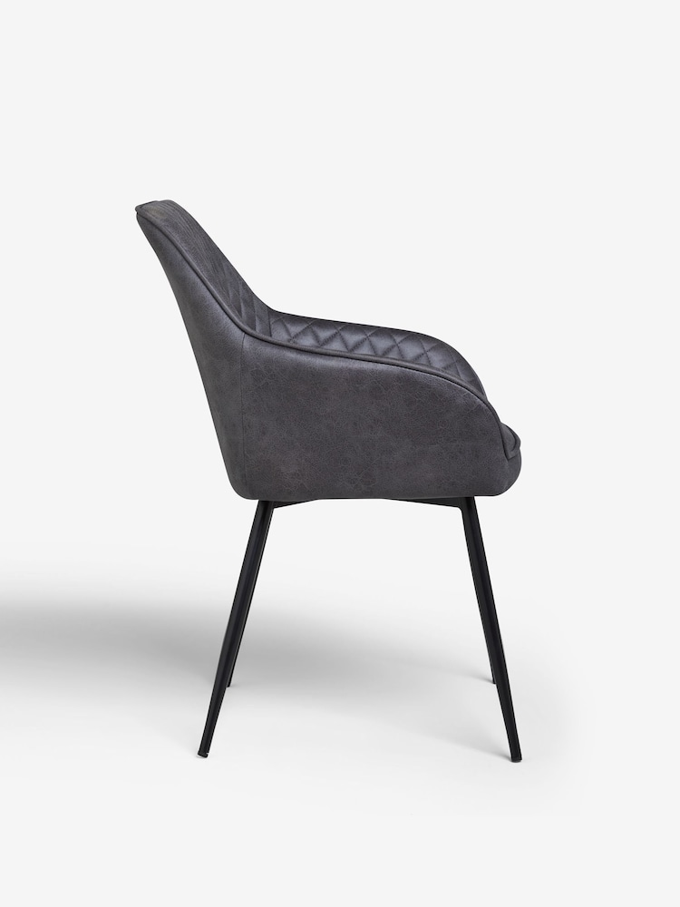 Set of 2 Monza Faux Leather Dark Grey Hamilton Black Leg Quilted Dining Chairs - Image 8 of 8