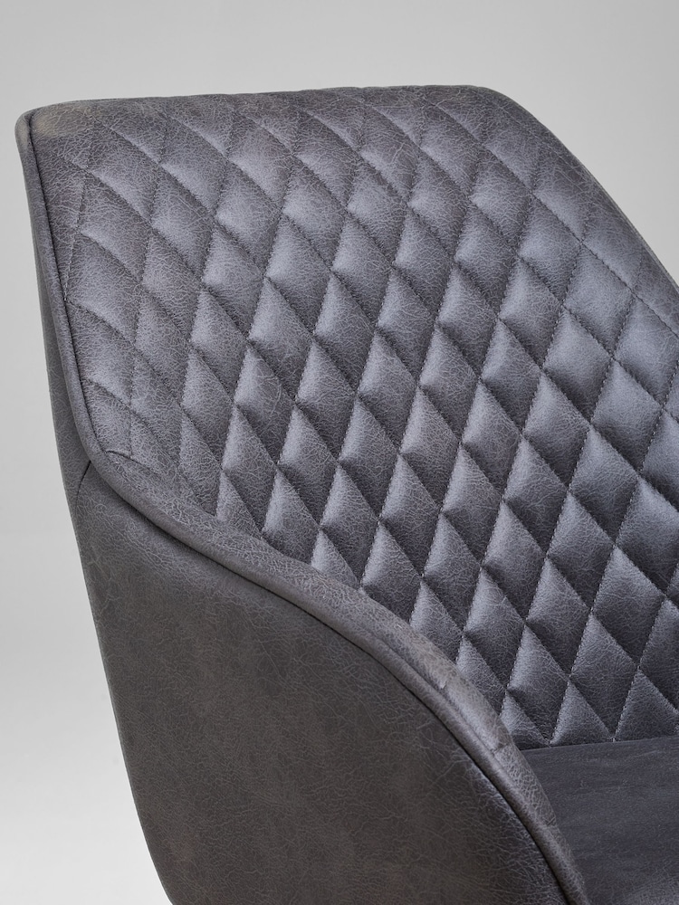 Set of 2 Monza Faux Leather Dark Grey Black Leg Hamilton Quilted Dining Chairs - Image 9 of 9