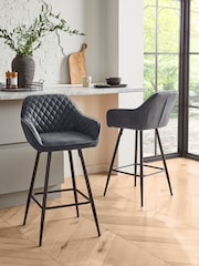 Monza Faux Leather Dark Grey Hamilton Fixed Height Quilted Kitchen Bar Stool - Image 1 of 6