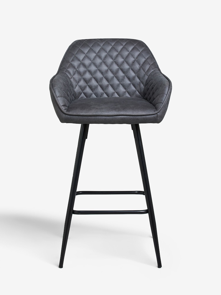 Monza Faux Leather Dark Grey Hamilton Fixed Height Quilted Kitchen Bar Stool - Image 1 of 6