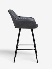 Monza Faux Leather Dark Grey Hamilton Fixed Height Quilted Kitchen Bar Stool - Image 2 of 6