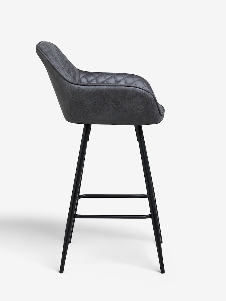 Monza Faux Leather Dark Grey Hamilton Fixed Height Quilted Kitchen Bar Stool - Image 2 of 6
