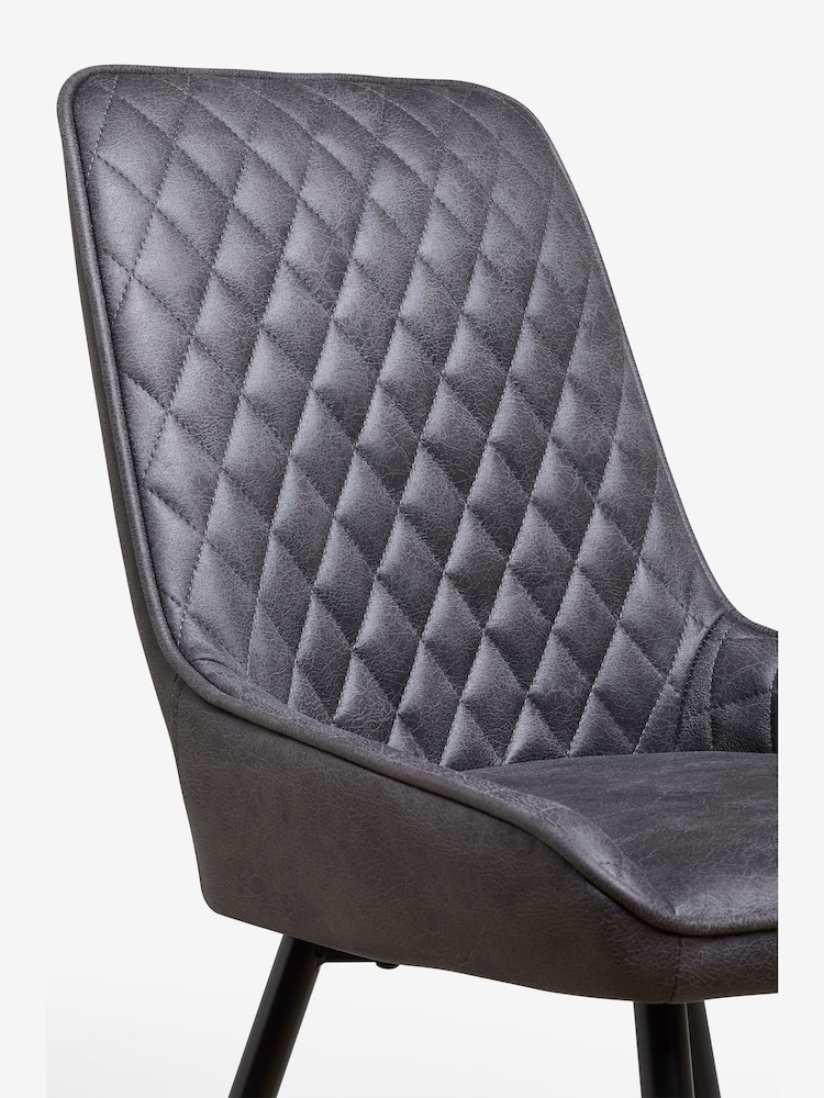 Set of 2 Monza Faux Leather Dark Grey Hamilton Black Leg Quilted Dining Chairs - Image 10 of 10