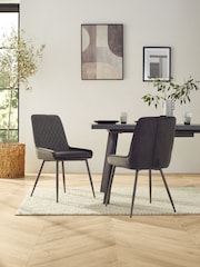 Set of 2 Monza Faux Leather Dark Grey Hamilton Black Leg Quilted Dining Chairs - Image 2 of 10