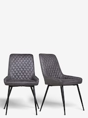 Set of 2 Monza Faux Leather Dark Grey Hamilton Black Leg Quilted Dining Chairs - Image 3 of 10