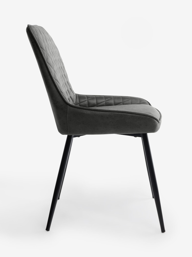 Set of 2 Monza Faux Leather Dark Grey Hamilton Black Leg Quilted Dining Chairs - Image 6 of 6