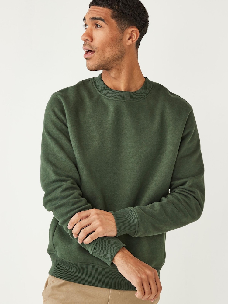 Khaki Green Regular Fit Crew Sweatshirt - Image 1 of 6 Khaki Green Regular Fit Crew Sweatshirt - Image 1 of 6