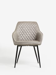 Set of 2 Monza Faux Leather Light Grey Hamilton Black Leg Quilted Dining Chairs - Image 2 of 8
